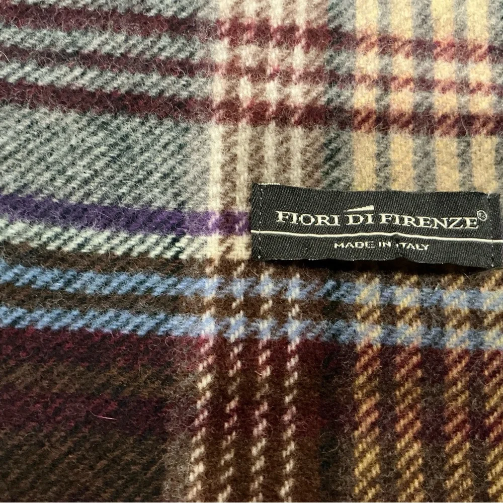 Fiori Di Firenze Made in Italy multi check plaid wool scarf 11.5x70”